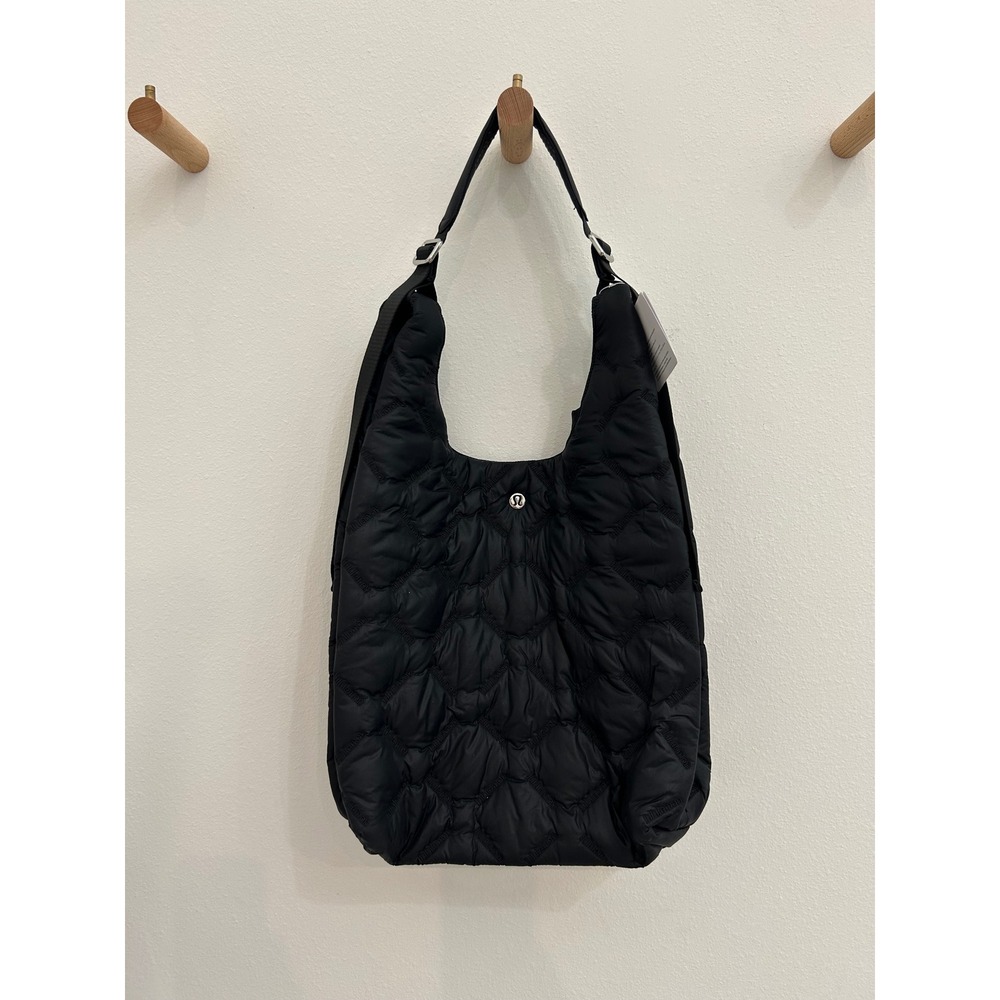 Lululemon Quilty Pleasures Shoulder Bag Black Quilted Logo Embossed NWT